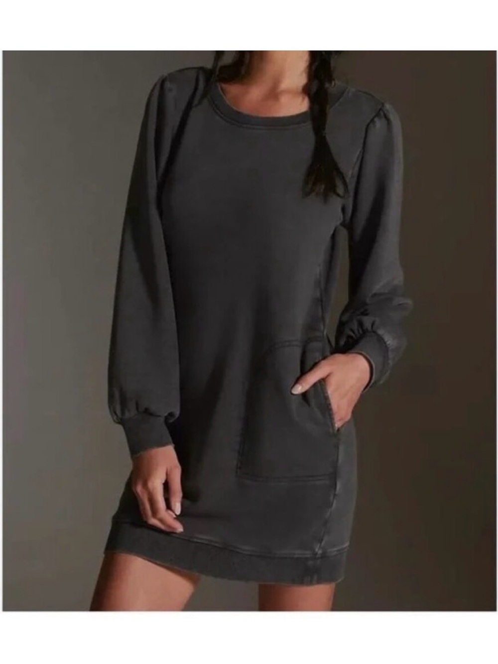 Daily Practice Charcoal Long-Sleeve Pullover Tunic Dress with Pockets